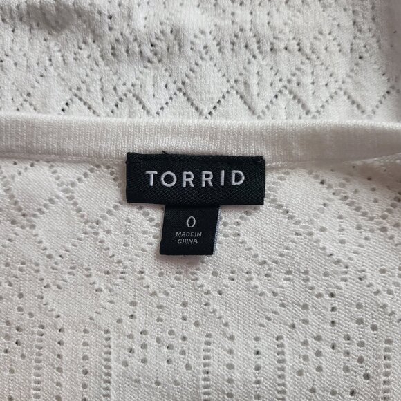 Torrid white open knit lightweight sweater with drawstring at neck size 0 or M/L - Picture 5 of 12